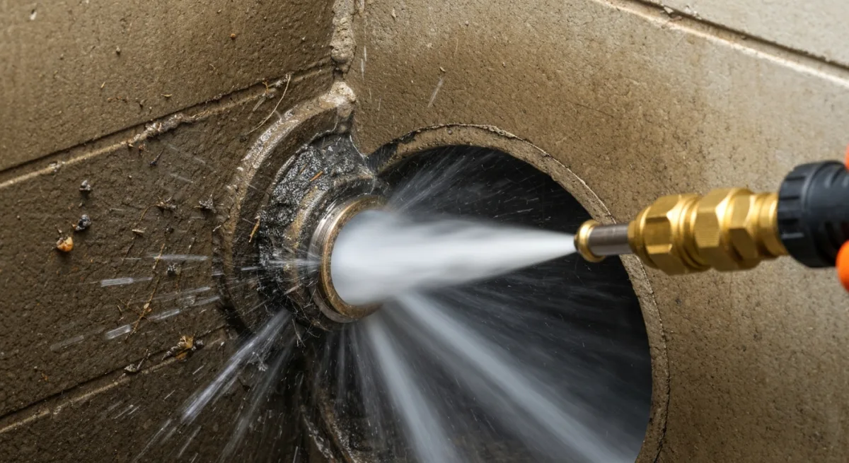 Jet haute pression nettoyant une canalisation bouchee